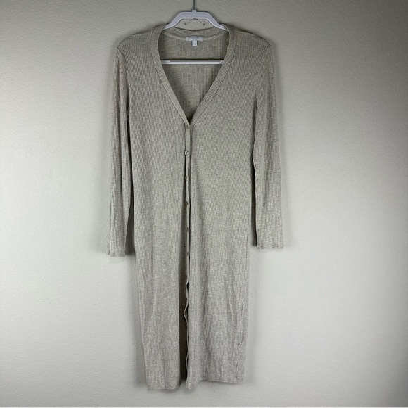 Beyond Yoga Gray Beige Long Sleeve Long Button Front Lightweight Cardigan Medium - Picture 2 of 8